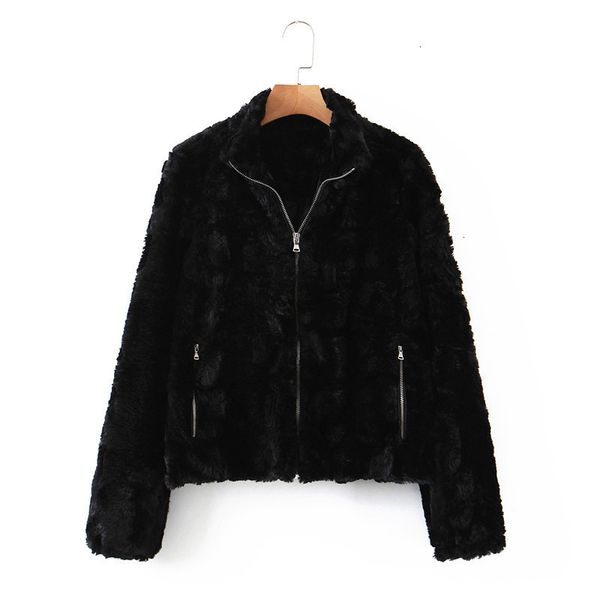 

2021 new wind wholesale women's clothing in the fall and winter of loose collar zipper imitation female rabbit fur coat n322, Black;brown