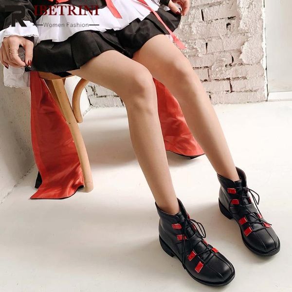 

boots ribetrini the big size 48 women shoes black zipper lace up split leather ankle chunky fashion winter