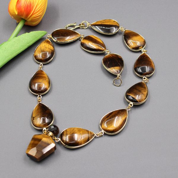 

guaiguai jewelry natural yellow tiger eye gold color plated connector necklace real stones pendant for women, Silver