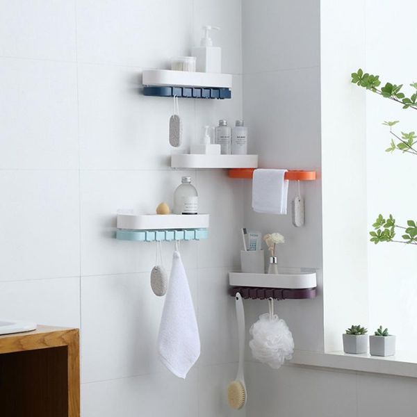 

hooks & rails wall-mounted storage rackl punch-double-layer rotating rack kitchen shelf bathroom toiletries holder home organization