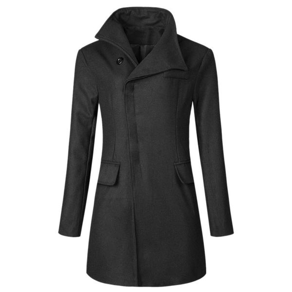 

men's wool & blends fashion autumn and winter woolen jacket coats warm coat mid-long trench classic solid thickening #t2g, Black