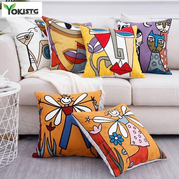 Yokistg Cobertura de Almofada Picasso Picasso Bordado Decorativo Throw Fillowcases Abstrato Decoração Criativa para Casa Sofá Carro Capas 210315