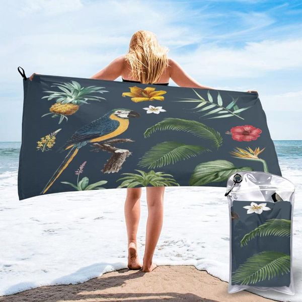 

towel ultralight compact quick drying macaw foliage illustration microfiber camping hiking hand face outdoor travel kits