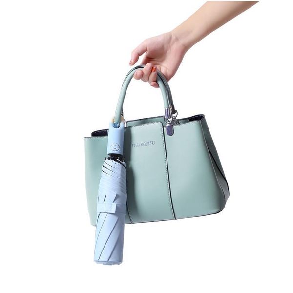 

brand new 8k matic solid color womens umbrella rain women 360 rotating hook handle parasol 3-folding windproof sun qylymw