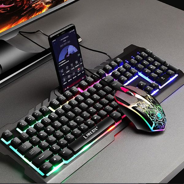 

waterproof rainbow backlight usb keyboard 104 keys ergonomic scrub feel gaming english russian keyboard and mouse set for laptop