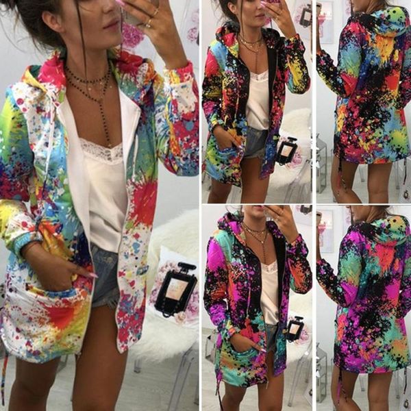 

women's jackets fashion women plus size jacket coat fall floral print pockets long sleeve hooded drawstring zipper for female, Black;brown