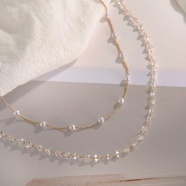 

chokers ins simple temperament pearl crystal clavicle chain female korean neck jewelry choker send girlfriend gift necklace, Golden;silver