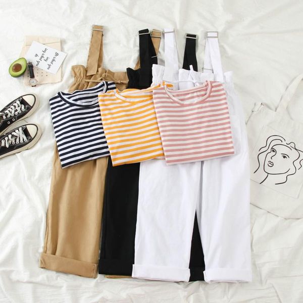 

women's tracksuits women 2021 spring autumn casual 2 piece set female pants striped t-shirt + fashion overalls outfits tracksuit y405, Gray