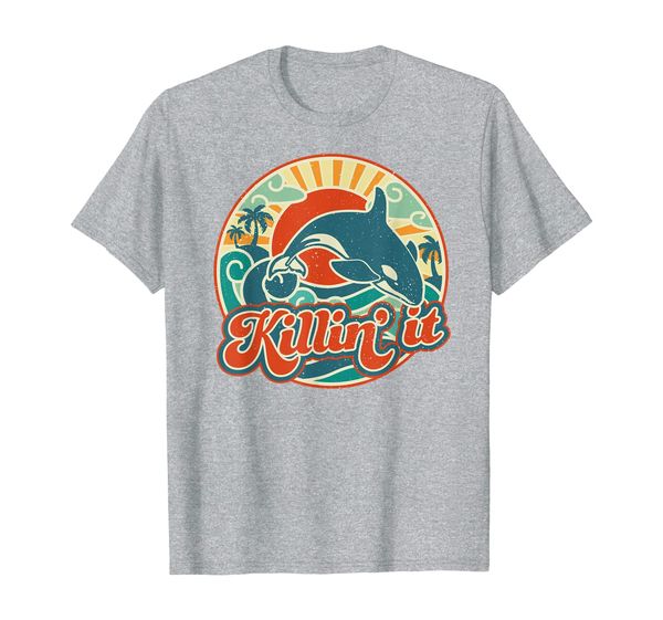 

killin it orca killer whale retro 60s summer t-shirt, White;black