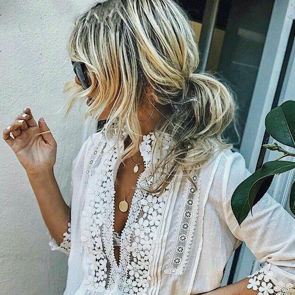 

2021 fashion women lace floral high neck hollow out loose blouses long sleeve white shirt autumn stylish ladies solid new