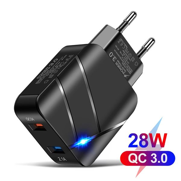 28W 2,1 A QC3.0 Doppel Port Telefon Wand Ladegerät Schnelle Lade Power Adapter Reise Lade Kopf EU/Us-stecker für IPhone Xiaomi