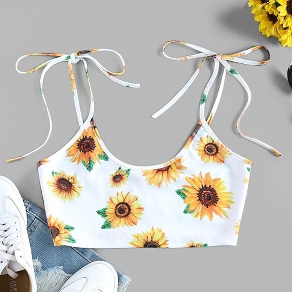 

tank women ladies sunflower print sleeveless pullover vest tank crop shirts cor de rosa np30, White