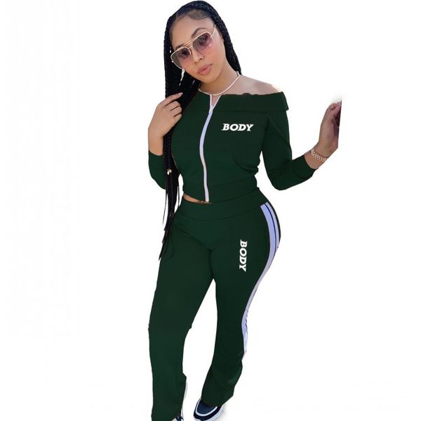 

front-embroidered body sweat pocket 2 piece defines slash neck harvesting and tender autumn pants fashion training set b3sj, Gray