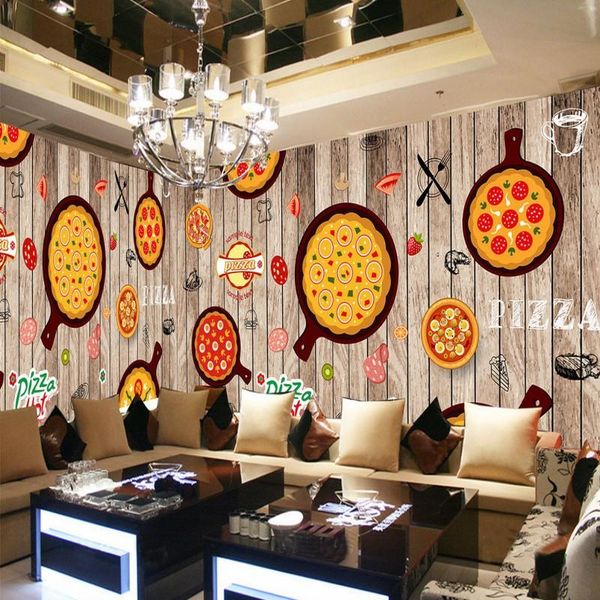 

wallpapers drop wallpaper 3d hand painted western restaurant wooden pizza decoration background wall custom mural