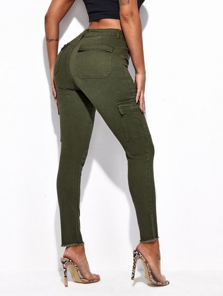 

flap pocket skinny jeans h49z#, Blue