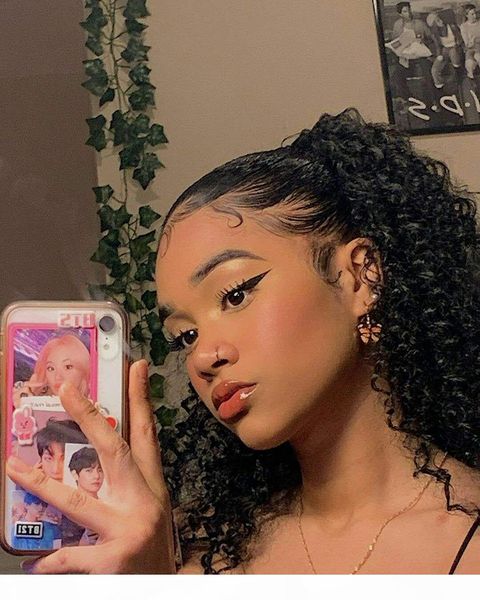 

afro kinky curly human hair ponytail extensions 120g drawstring human hair clip in ponytail extensions malaysian remy hair lovely girls styl, Black