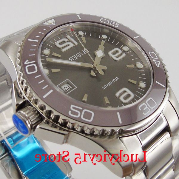 

bliger men watch black pvd plated gmt automatic movement jubilee band ceramic bezel insert, Slivery;brown