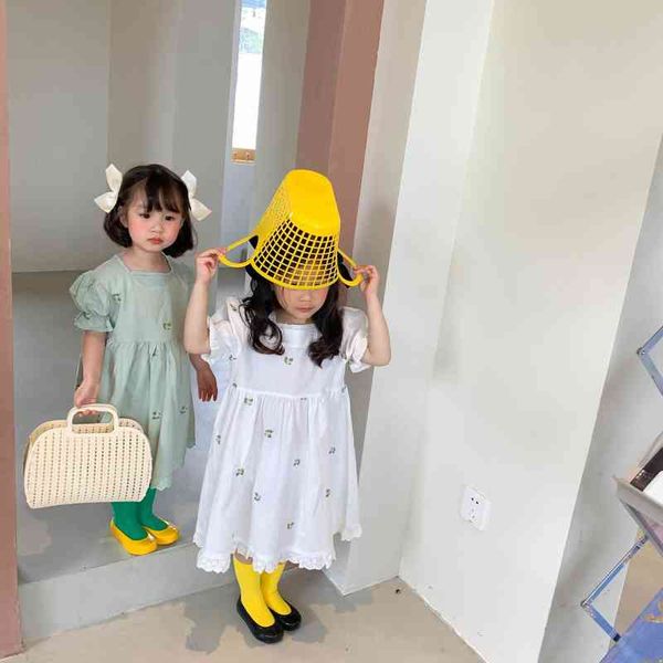 

summer girls embroidery lace patchwork dresses cotton short sleeve casual princess dress, Red;yellow