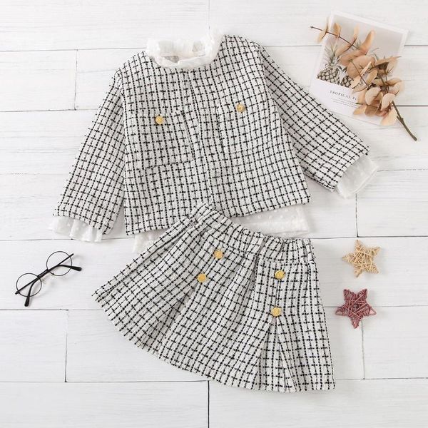 

baby girls sets plaid +short skirt + shirt1, White