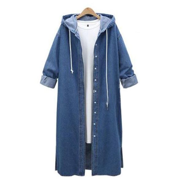 

women's trench coats [ewq] casual trendy women hooded drawstring single-breasted fashion long-sleeved denim windbreaker jacket autumn 2, Tan;black