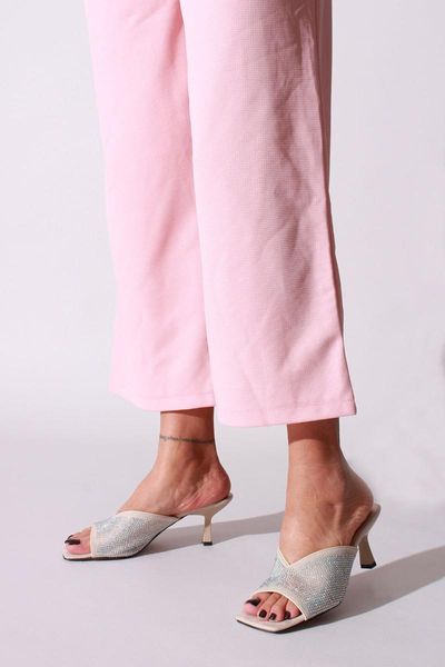 

slippers women's beige stone detail heels, Black