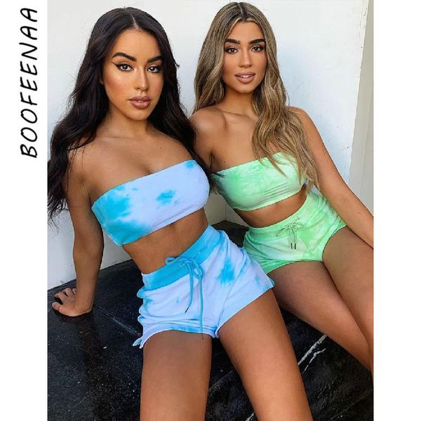 

women's tracksuits boofeenaa tie dye 2 piece set women summer cropped tube split shorts two outfits ladies tracksuit sets c34-bd17, Gray