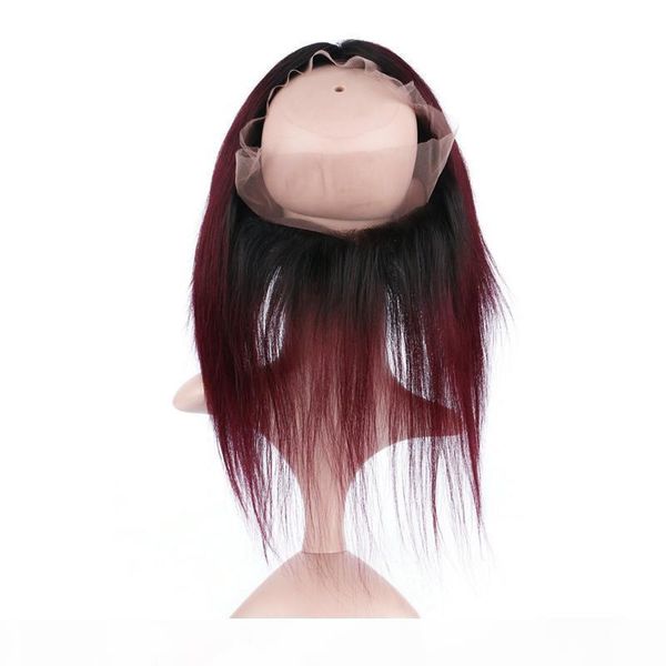 

straight malaysian ombre burgundy human hair weaves with 360 lace frontal #1b 99j wine red ombre 360 lace frontal closure with 3bundles, Black;brown