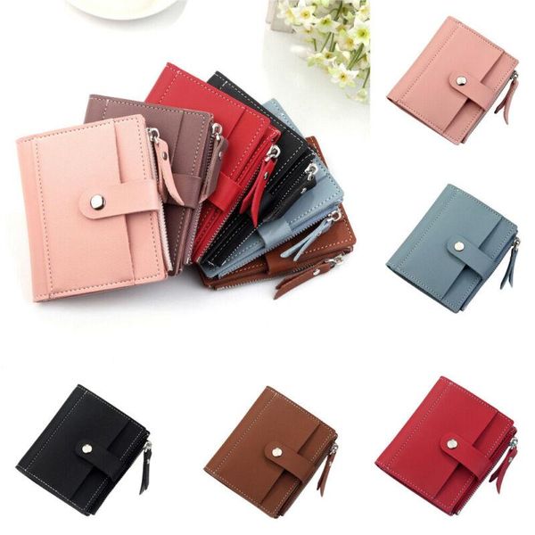 

wallets 2021 women short wallet solid color pu leather simple bifold coin purse ladies casual zipper hasp card holder, Red;black