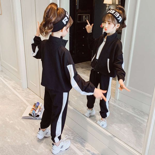 

2021 girls' foreign suit new net red style big children's clothes spring and autumn korean sports two piece set, White