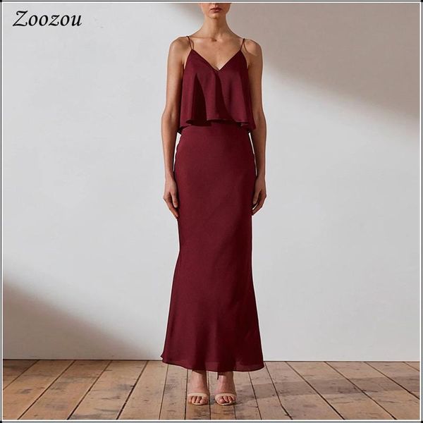 

casual dresses ladies elegant dinner party dress sleeveless spaghetti strap backless silky v neck ankle length satin mermaid custom, Black;gray