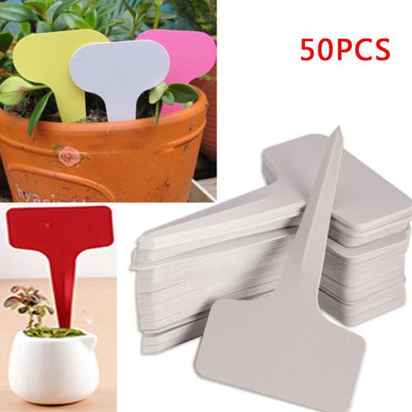 GardenPro Plant Labels 50pcs 6x10cm PVC Markers for Nursery Pots & Seedlings - Waterproof, Durable, White T-type Tags. Ideal for Garden Decoration & Easy Plant Identification.