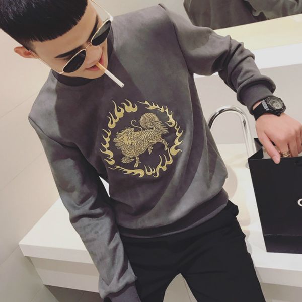

spring autumn designer shirt version of suede embroidered pattern male mark t streetwear tshirt sfa8, White