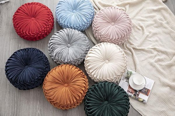 

solid color pumpkin shape round sofa cushion pouf floor ottoman