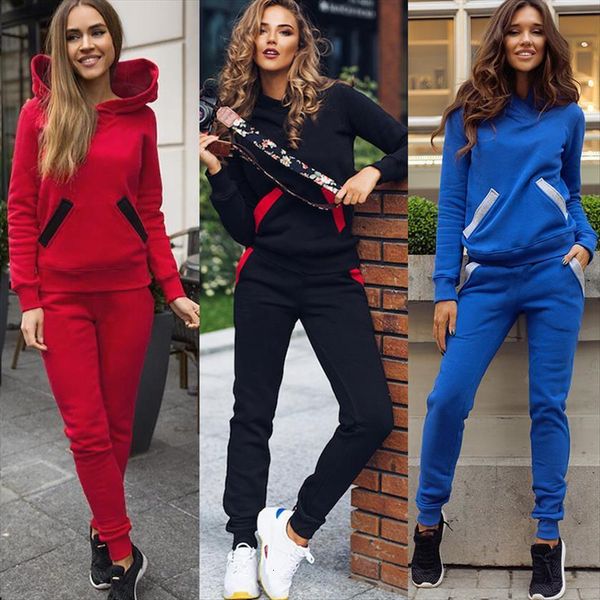 

2 piece set tracksuits pullover womens pants hoodie sweatshirt sets sports suit female autumn winter trouser, White