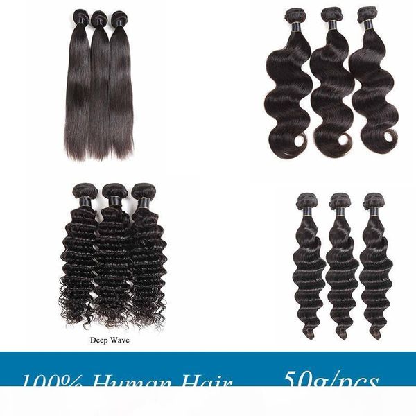 

9a brazilian virgin hair weaves wefts body wave straight human hair peruvian malaysian indian deep water wave loose deep 50g pcs, Black