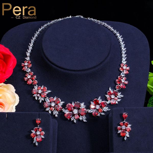 

earrings & necklace pera cz red jewellry accessories luxury russian wedding big cluster flower crystal bridal and for brides j124, Silver