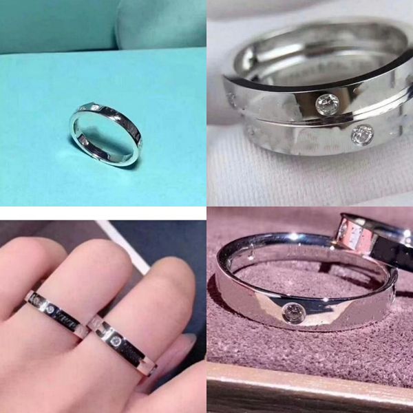 

316 stainless steel love ring for women single diamond finger couple wedding ring without box, Silver
