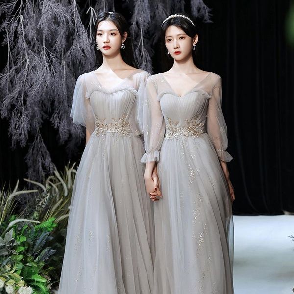 

ethnic clothing gray fairy evening dress slim long bridesmaid temperament formal party appliques banquet elegant maxi, Red
