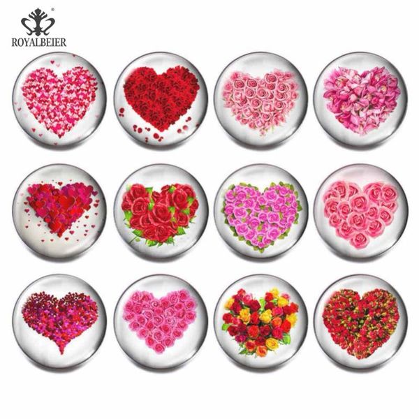 

charm bracelets royalbeier 12pcs/lot mix love theme red flower glass beads 18mm snap button bijuterias diy bracelet jewelry women berloque, Golden;silver
