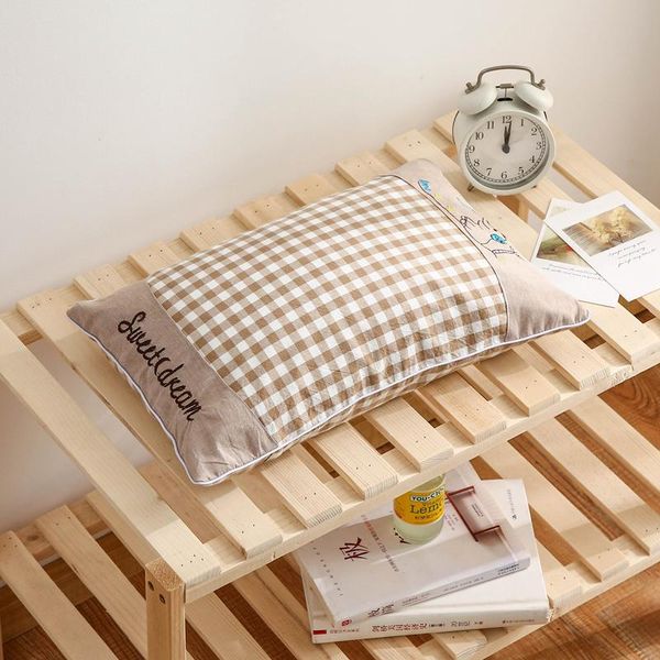 

pillow grid camel buckwheat washed cotton letter embroidered neck pillows for children 30*50cm green bedding home textile