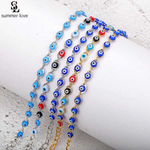 

charm bracelets lucky turkish blue eye beads bracelet for women classic gold silver color enamale link chain braceles jewelry drop, Golden;silver