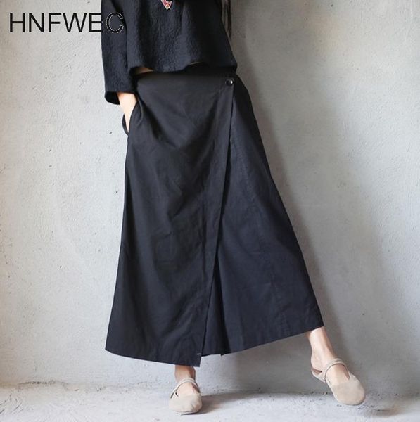 

women's pants & capris 2021 autumn arrival fashion pockets elastic waist loose casual mid irregular wide leg lady w041, Black;white