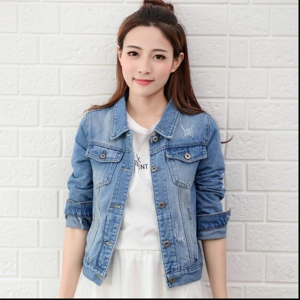 

2021 spring autumn fashion women jeans jacket brush long sleeve stretch short denim jacket white pink coats 2xl xl, Black;brown