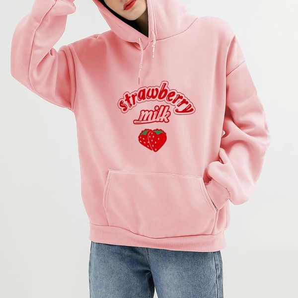

women's hoodies & sweatshirts kangaroo pocket sweatshirt harajuku kawaii strawberry milk graphic hoodie women streetwear pullover women, Black
