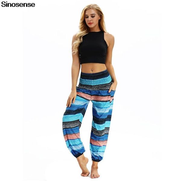 

women's pants & capris women sports dance harem 2021 bohemian loose casual hippy trousers elastic high waist sporting pantalon femme, Black;white