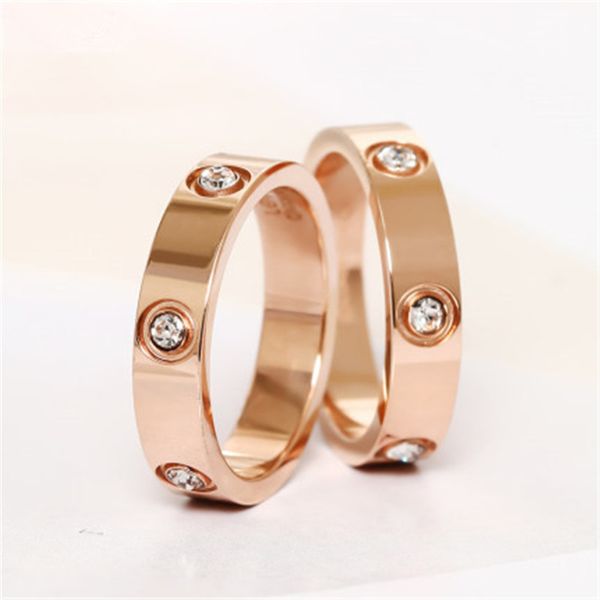 Anello d'amore color oro rosa in acciaio inossidabile alla moda per donna Uomo Coppia anelli in cristallo CZ Gioielli di marca di lusso Regalo di nozze KK050