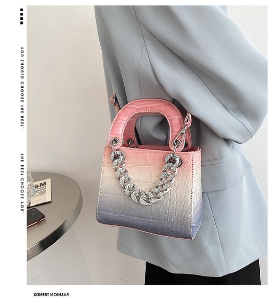 

2021 new fashion gradient diana bag stone embossed simple women's portable pu leather shoulder