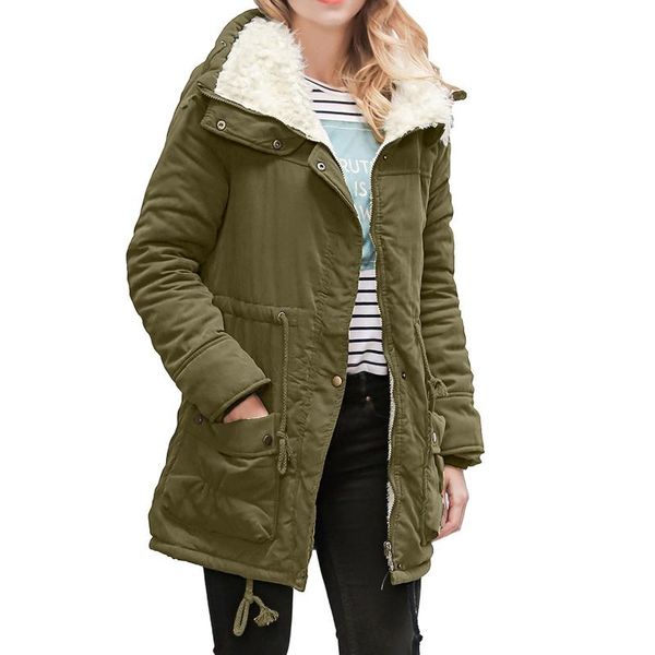 

women's hoodies & sweatshirts womens warm long coat collar hooded jacket slim winter outwear coats hoodie pocket harajuku clothing femm, Black