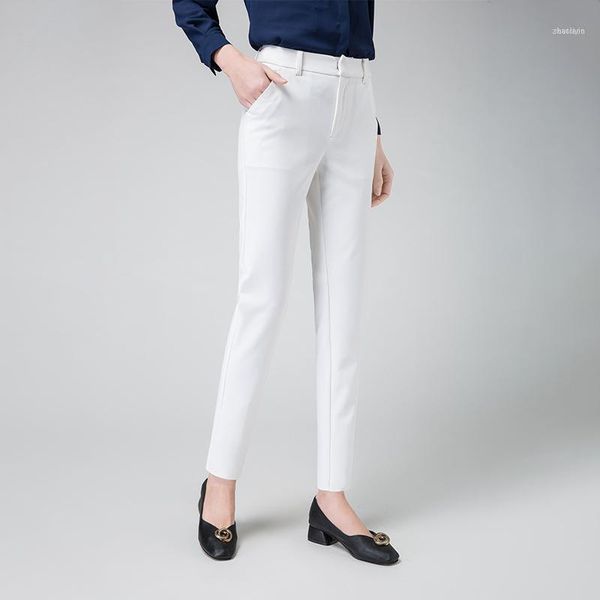 

women casual spring autumn long trousers solid elastic waist cotton linen pants ankle length pants1, Black;white