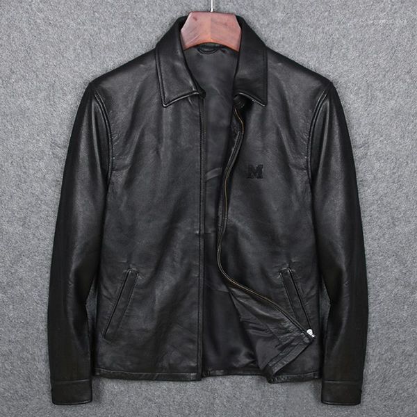 

men's leather & faux plus size mens sheep skin genuine coat slim real clothing for men, Black